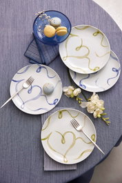 Hermia Juego de Servir Pasteles de Porcelana Azul, 4 Piezas